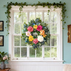 24 Inch Spring Wreaths for Front Door, Spring Wreaths, Spring Summer Door Wreaths with Yellow and Pink Dahlia, alternate view