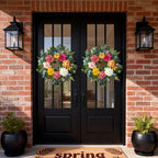 24 Inch Spring Wreaths for Front Door, Spring Wreaths, Spring Summer Door Wreaths with Yellow and Pink Dahlia, alternate view