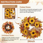 24 Inch Sunflower Fall Wreath for Front Door Decor in Red, alternate view 3