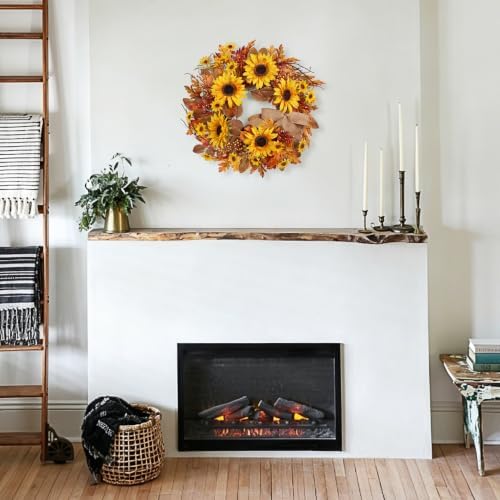 24 Inch Sunflower Fall Wreath for Front Door Decor in Red, alternate view 6