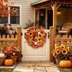 24 Inch Sunflower Fall Wreath for Front Door with Maple Leaves and Pumpkins in Multicolor, alternate view 2