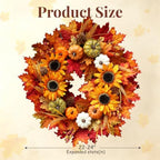24 Inch Sunflower Fall Wreath for Front Door with Maple Leaves and Pumpkins in Multicolor, alternate view 5