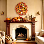 24 Inch Sunflower Fall Wreath for Front Door with Maple Leaves and Pumpkins in Multicolor, alternate view 7