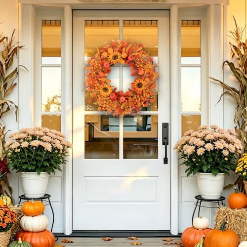 24 Inch Sunflower Mini Pumpkin Fall Wreath for Front Door, alternate view 2