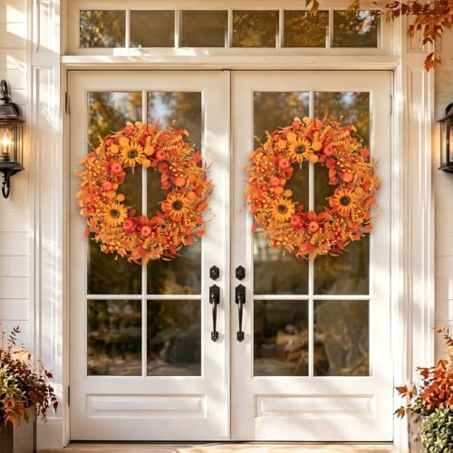 24 Inch Sunflower Mini Pumpkin Fall Wreath for Front Door, alternate view 3