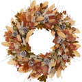 24 Inch Woodland Fall Wreath, Rustic Farmhouse Autumn Wreath with Frosted Pinecones, Bunny Tail Grass, Acorns &