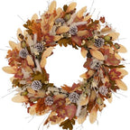 24 Inch Woodland Fall Wreath, Rustic Farmhouse Autumn Wreath with Frosted Pinecones, Bunny Tail Grass, Acorns &
