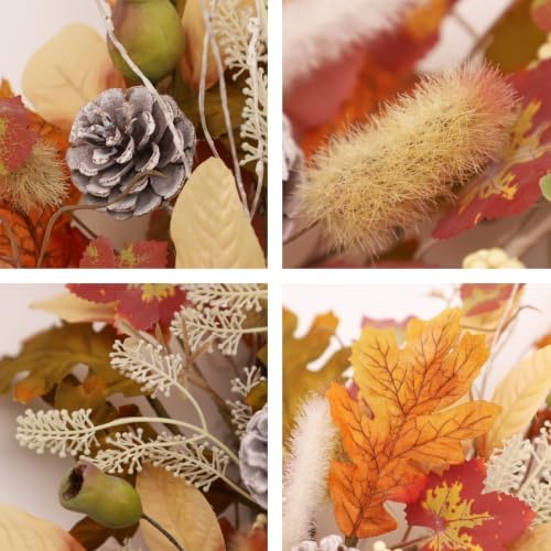 24 Inch Woodland Fall Wreath, Rustic Farmhouse Autumn Wreath with Frosted Pinecones, Bunny Tail Grass, Acorns &, alternate