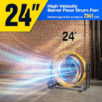 24 Inches 7341 CFM Heavy Duty High Velocity Barrel Floor Drum Fan With DC Brushless Motor, Stepless Speed, alternate view 2