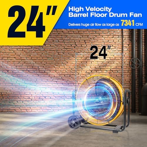 24 Inches 7341 CFM Heavy Duty High Velocity Barrel Floor Drum Fan With DC Brushless Motor, Stepless Speed, alternate view 2