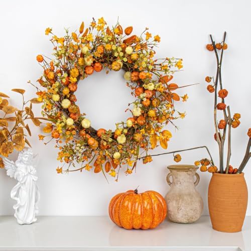 24 Inches Fall Wreath Fall Wreaths for Front Door Thanksgiving Wreath, alternate view 2