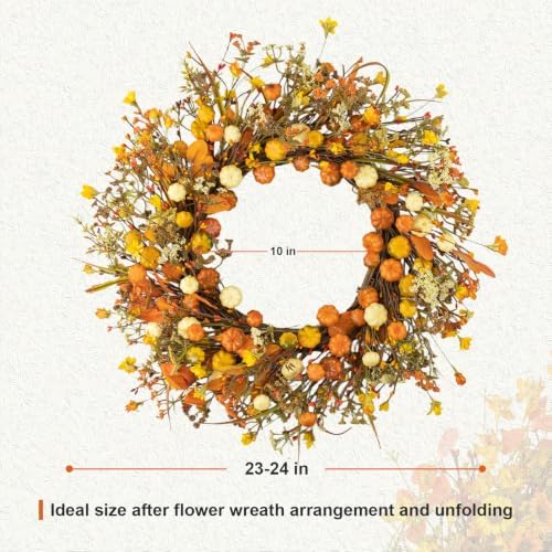 24 Inches Fall Wreath Fall Wreaths for Front Door Thanksgiving Wreath, alternate view 3