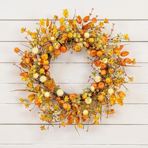 24 Inches Fall Wreath Fall Wreaths for Front Door Thanksgiving Wreath, alternate view 6