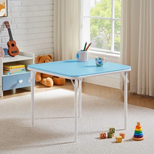 24'' Kids Folding Activity Card Table, with Ultra Soft Padded Tabletop, 1 Piece, Blue & White