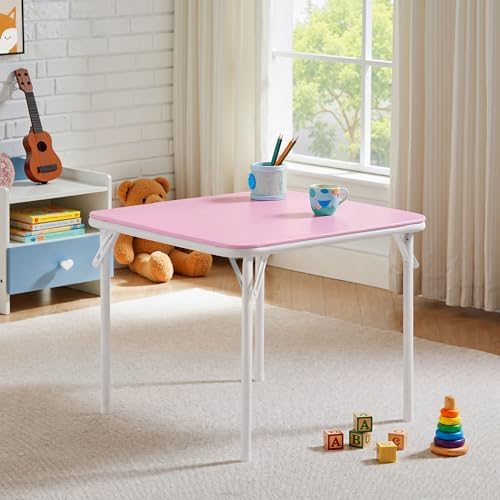 24'' Kids Folding Activity Card Table, with Ultra Soft Padded Tabletop, 1 Piece, Pink in Pink, alternate view 2