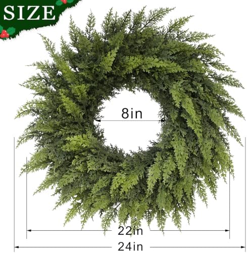 24" Lifelike Touch Artificial Christmas Cedar Wreath for Front Door Decor, alternate view 2
