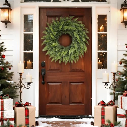 24" Lifelike Touch Artificial Christmas Cedar Wreath for Front Door Decor, alternate view 3