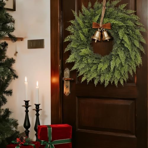 24" Lifelike Touch Artificial Christmas Cedar Wreath for Front Door Decor, alternate view 4
