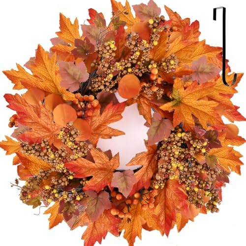 24 lnch Artificial Fall Wreath for Front Door Autumn Wreath with Hanger