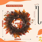 24 lnch Artificial Fall Wreath for Front Door Autumn Wreath with Hanger, alternate view 2