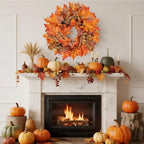 24 lnch Artificial Fall Wreath for Front Door Autumn Wreath with Hanger, alternate view 4