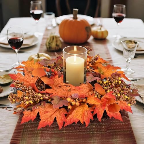 24 lnch Artificial Fall Wreath for Front Door Autumn Wreath with Hanger, alternate view 5