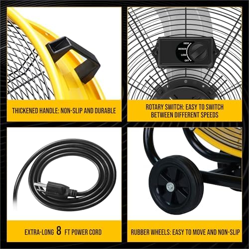 24" Metal Drum Fan - High Velocity, 7700 CFM, 3-Speed, Heavy Duty for Industrial & Commercial Use, 1/3 HP Motor, alternate