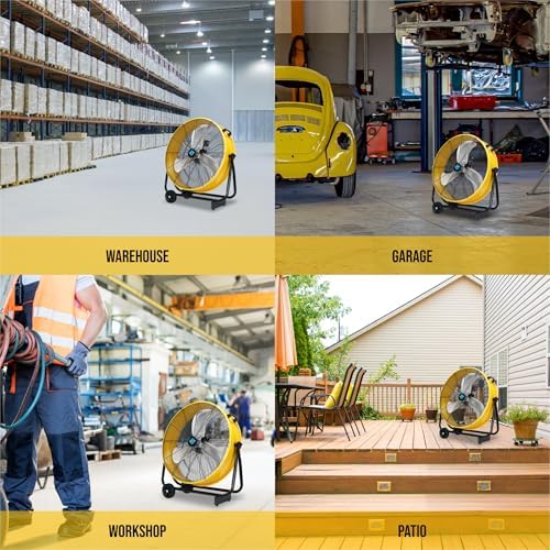 24" Metal Drum Fan - High Velocity, 7700 CFM, 3-Speed, Heavy Duty for Industrial & Commercial Use, 1/3 HP Motor, alternate