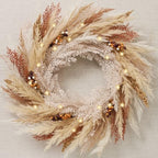 24'' Neutral Fall Pampas Wreath with Lights for Front Door in Orange and Gold