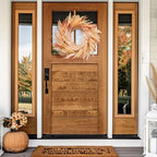 24'' Neutral Fall Pampas Wreath with Lights for Front Door in Orange and Gold, alternate view 2