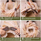 24'' Neutral Fall Pampas Wreath with Lights for Front Door in Orange and Gold, alternate view 4
