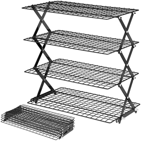 24% OFF 4 Tier Collapsible Cooling Rack - Adjustable Black Stainless Steel Baking Rack with Mesh Leak Proof