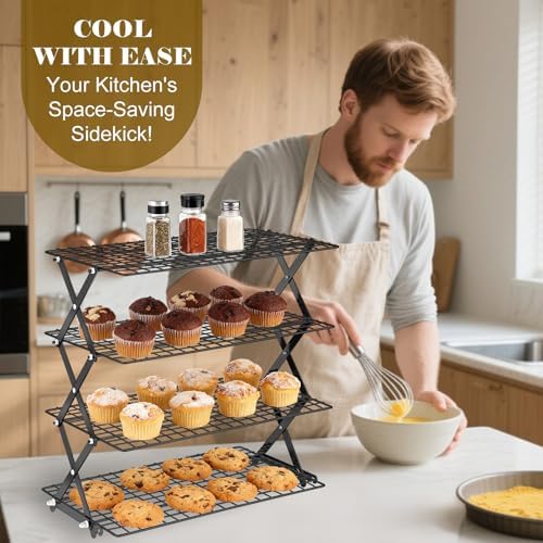 24% OFF 4 Tier Collapsible Cooling Rack - Adjustable Black Stainless Steel Baking Rack with Mesh Leak Proof, alternate view 2