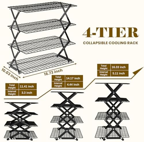 24% OFF 4 Tier Collapsible Cooling Rack - Adjustable Black Stainless Steel Baking Rack with Mesh Leak Proof, alternate view 3