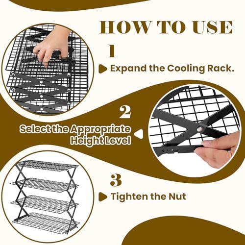 24% OFF 4 Tier Collapsible Cooling Rack - Adjustable Black Stainless Steel Baking Rack with Mesh Leak Proof, alternate view 6