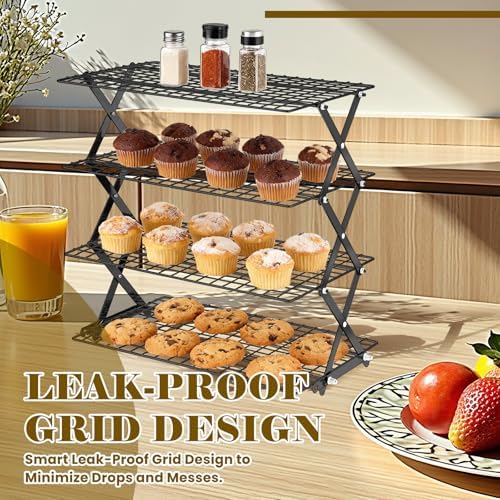 24% OFF 4 Tier Collapsible Cooling Rack - Adjustable Black Stainless Steel Baking Rack with Mesh Leak Proof, alternate view 7