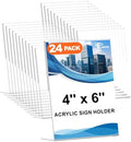 24 Pack 4 x 6 Acrylic Sign Holder, Clear Plastic Signs Display Stand, Vertical Slanted Back Paper Holder Stand