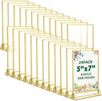 24 Pack 5"x7" Acrylic Sign Holders with 3mm Gold Border in Gold