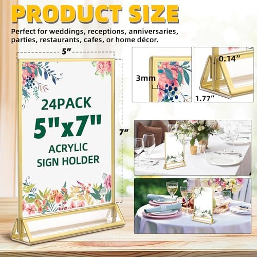 24 Pack 5"x7" Acrylic Sign Holders with 3mm Gold Border in Gold, alternate view 2
