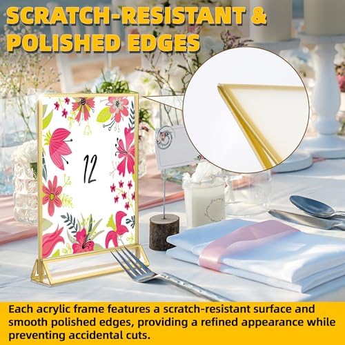 24 Pack 5"x7" Acrylic Sign Holders with 3mm Gold Border in Gold, alternate view 4