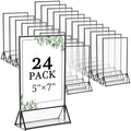 24 Pack 5x7 Inch Clear Acrylic Sign Holders, Black Border Double-Sided Vertical Picture Frames & Display Stands