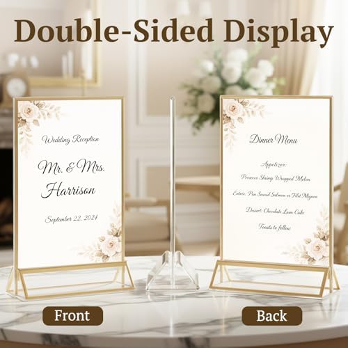 24 Pack Acrylic Sign Holder 4 x 6, Double Sided Gold Picture Frame Stand up Table Top Sign Holders, Clear, alternate view 2