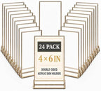 24 Pack Acrylic Sign Holder 4x6 Gold Frames, Wedding Table Number Holders Double Sided Vertical Clear Display
