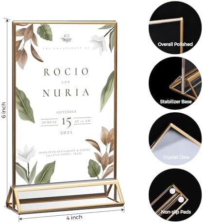 24 Pack Acrylic Sign Holder 4x6 Gold Frames, Wedding Table Number Holders Double Sided Vertical Clear Display, alternate view