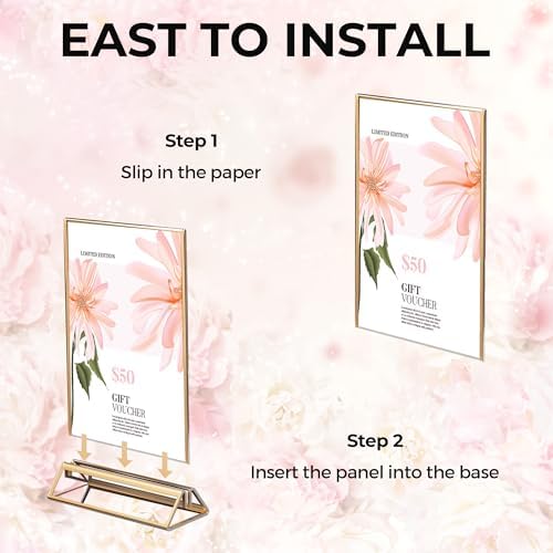 24 Pack Acrylic Sign Holder 4x6 Gold Frames, Wedding Table Number Holders Double Sided Vertical Clear Display, alternate view