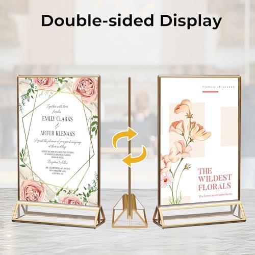 24 Pack Acrylic Sign Holder 4x6 Gold Frames, Wedding Table Number Holders Double Sided Vertical Clear Display, alternate view