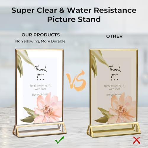24 Pack Acrylic Sign Holder 4x6 Gold Frames, Wedding Table Number Holders Double Sided Vertical Clear Display, alternate view
