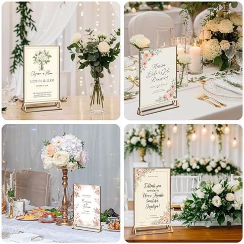 24 Pack Acrylic Sign Holder 4x6 Gold Frames, Wedding Table Number Holders Double Sided Vertical Clear Display, alternate view