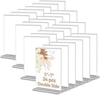 24 Pack Acrylic Sign Holder 5 x 7, Double-Sided Clear Sign Holder Plastic Stands for Display, T Shape Acrylic