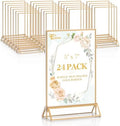 24 Pack Acrylic Sign Holder 5 x 7, Double Sided Gold Picture Frame Stand up Table Top Sign Holders, Clear